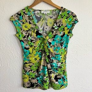 3/$12 VTG Y2K Summer Teal & Green Floral Top Size XS